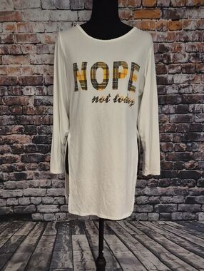 Rainbow Cream Long Sleeve Tee with Yellow & Black Plaid 'NOPE' Graphic